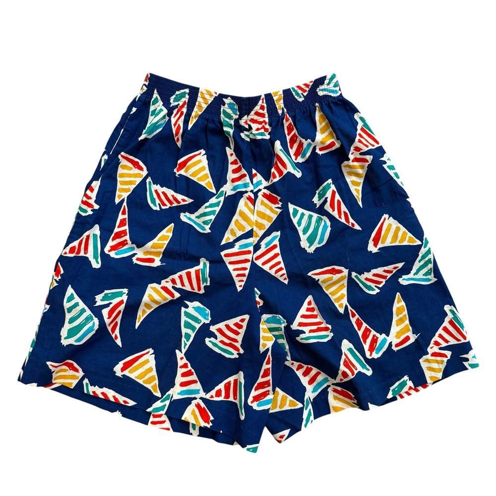 Vintage Russ Studio Sailboat Print Shorts Navy‎ Blue High Waist USA Made Size 10